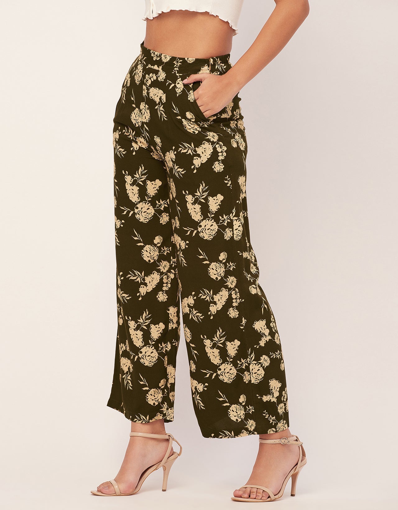 Printed Palazzo Pants, Elastic Waist