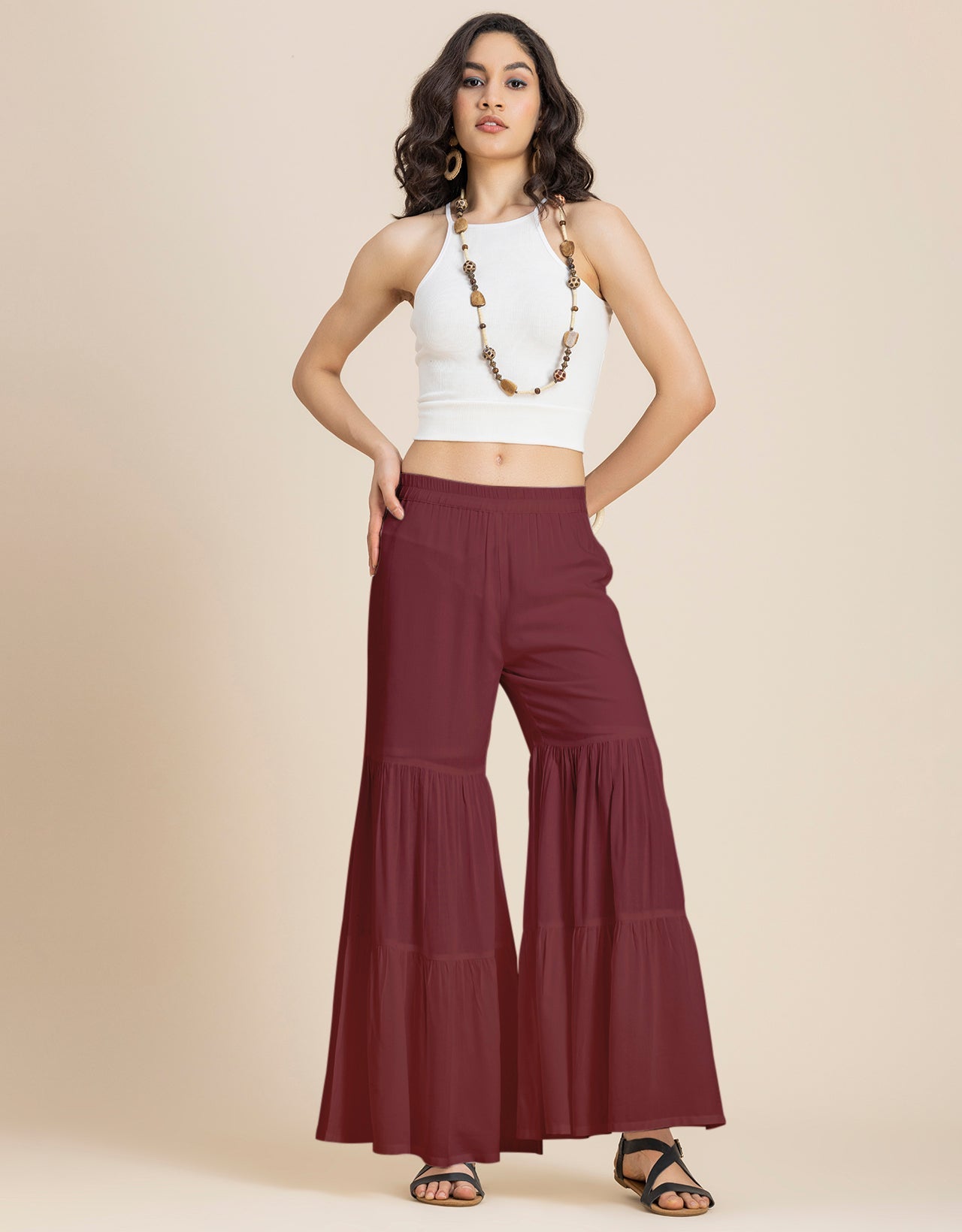 Tiered Palazzo Wide Leg Pant For Women
