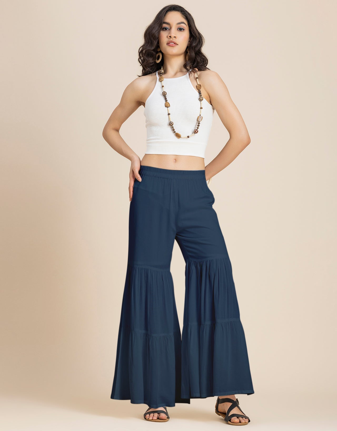 Tiered Palazzo Wide Leg Pant For Women
