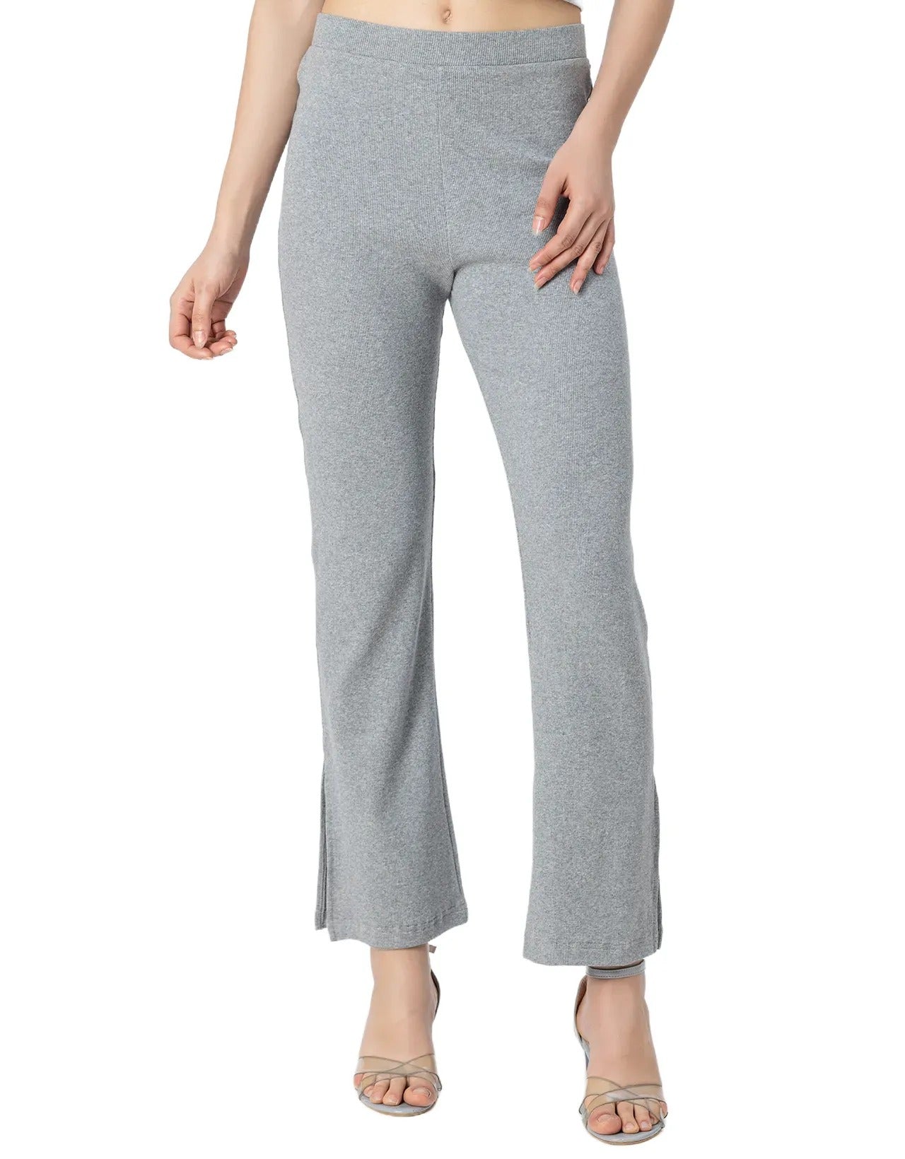 Solid Women Knit Ribbed Bootcut Pants