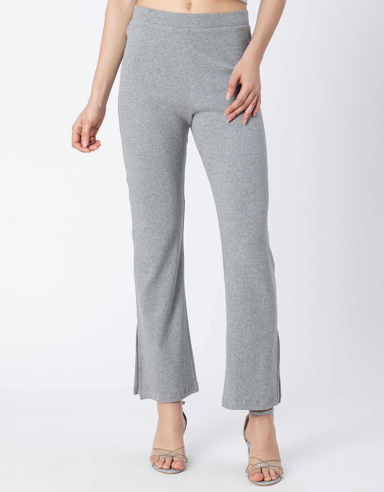 Solid Women Knit Ribbed Bootcut Pants
