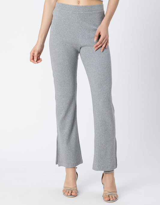 Solid Women Knit Ribbed Bootcut Pants