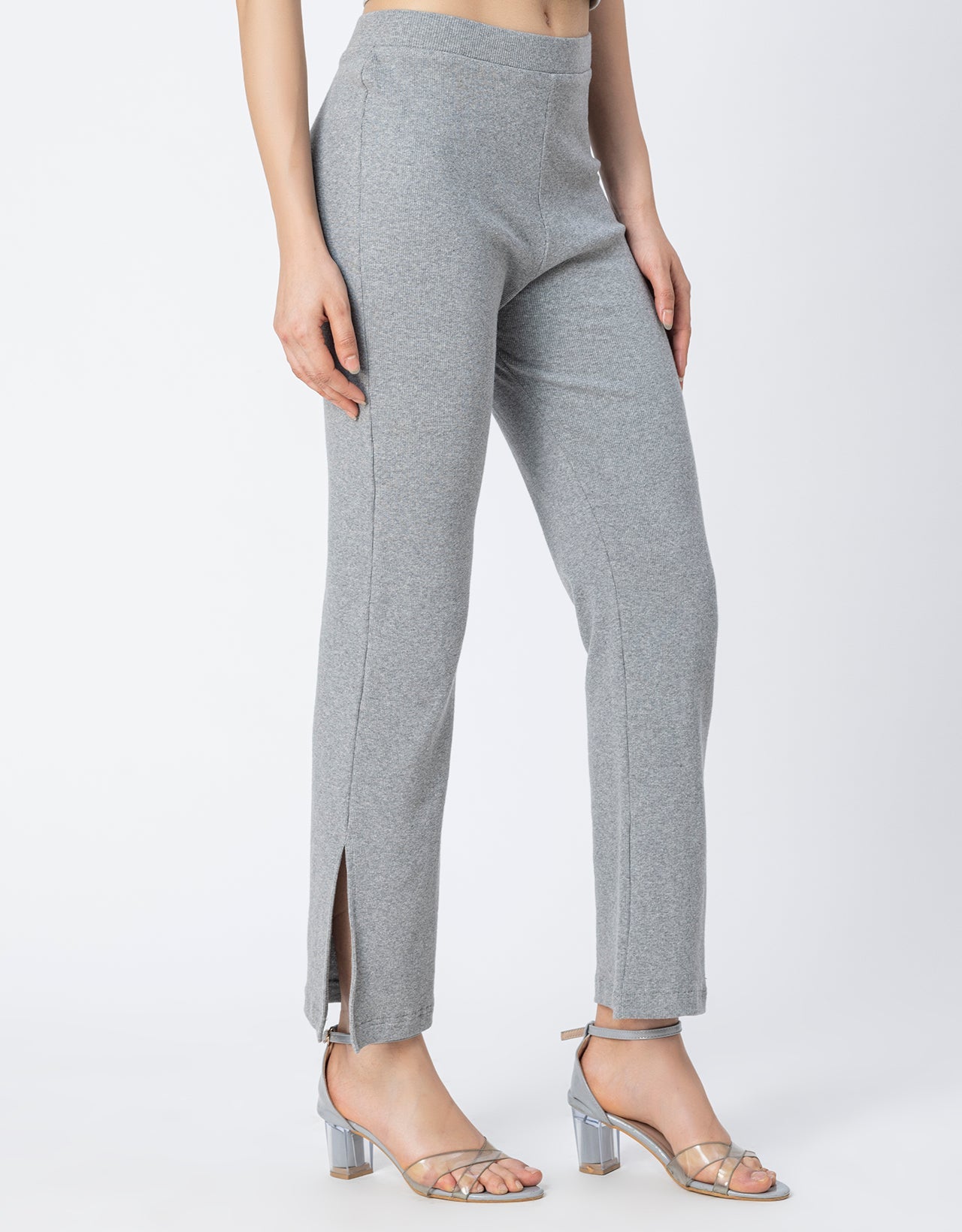 Solid Women Knit Ribbed Bootcut Pants