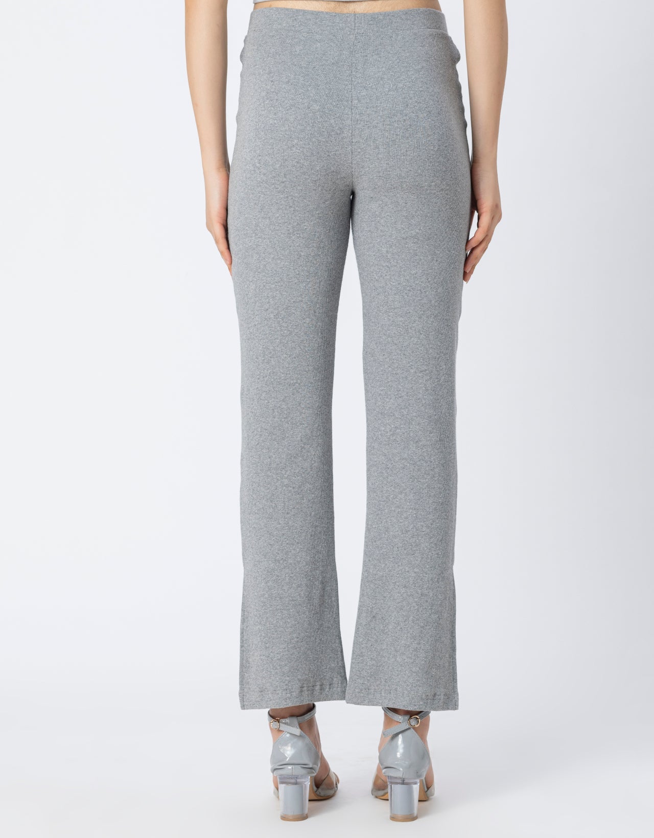 Solid Women Knit Ribbed Bootcut Pants