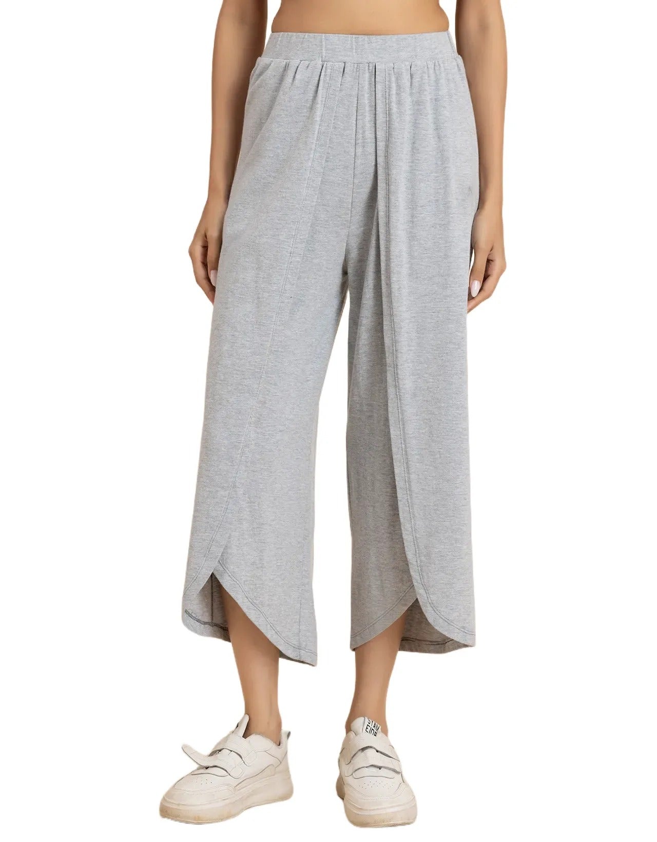 Solid Tulip Pants Jersey Crop Pants for Women