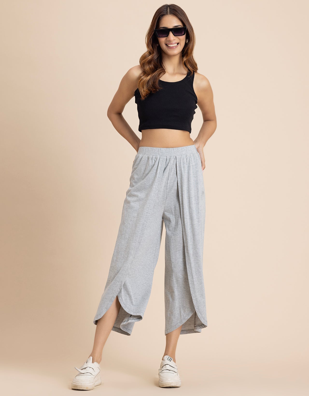 Solid Tulip Pants Jersey Crop Pants for Women