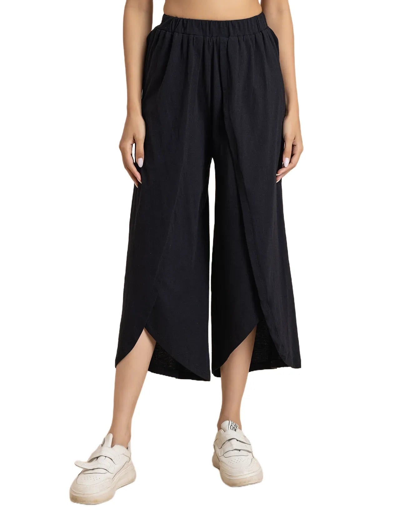 Solid Tulip Pants Jersey Crop Pants for Women