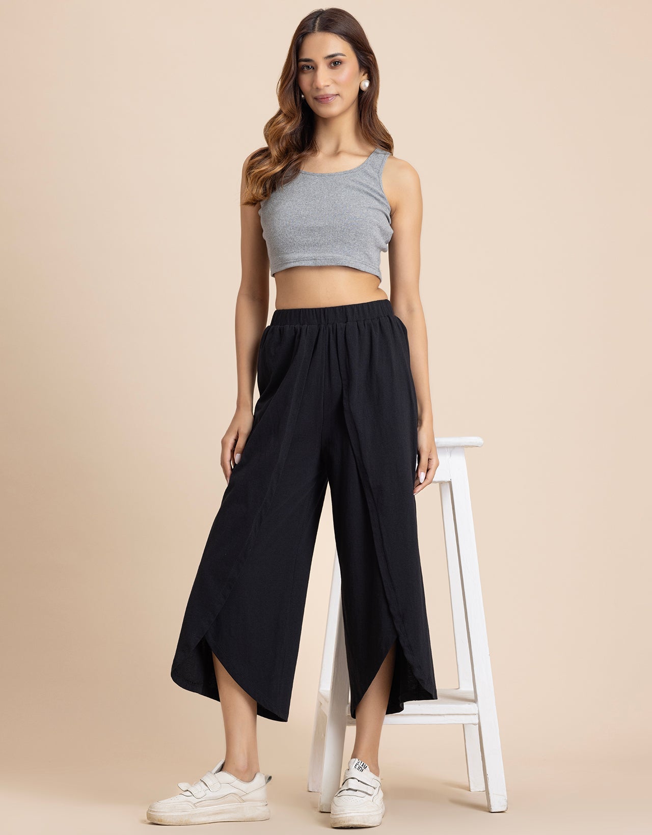 Solid Tulip Pants Jersey Crop Pants for Women