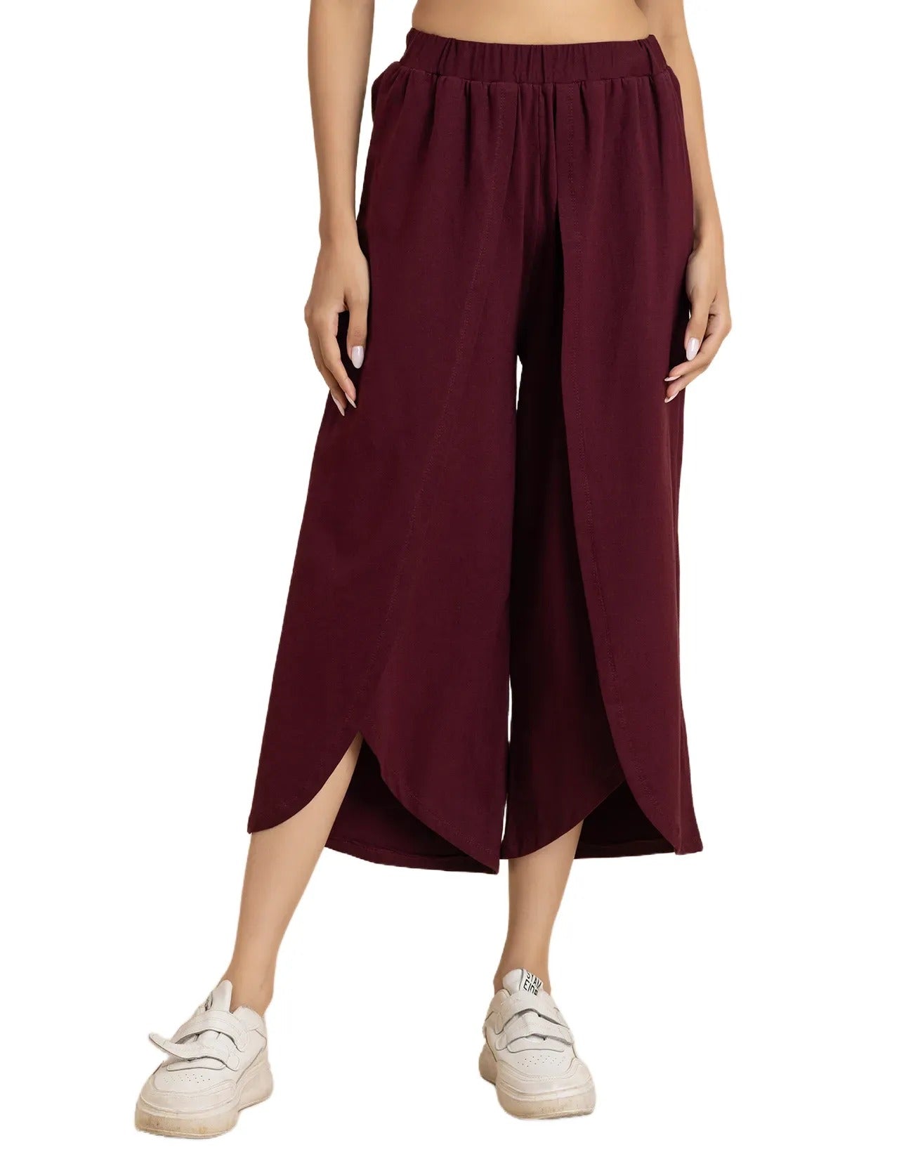 Solid Tulip Pants Jersey Crop Pants for Women