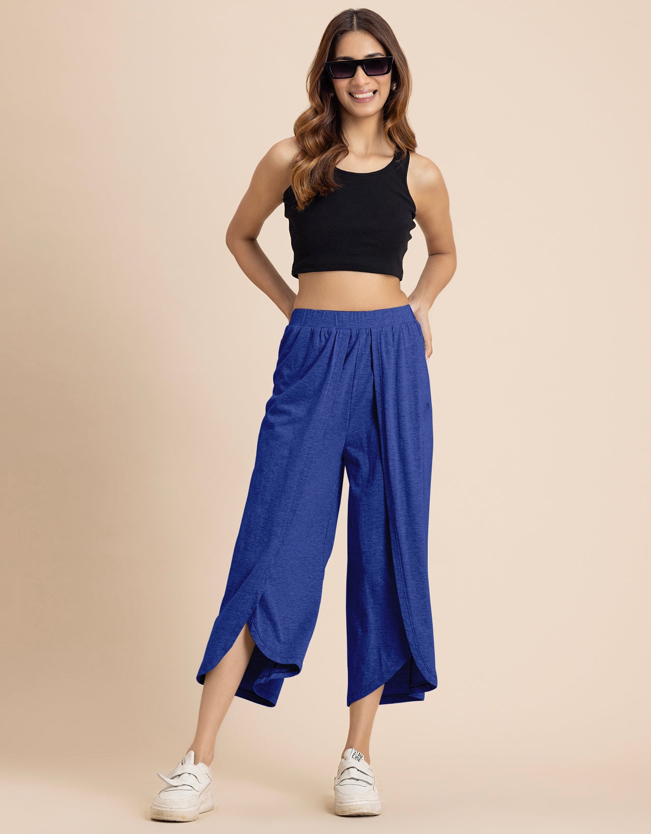 Solid Tulip Pants Jersey Crop Pants for Women