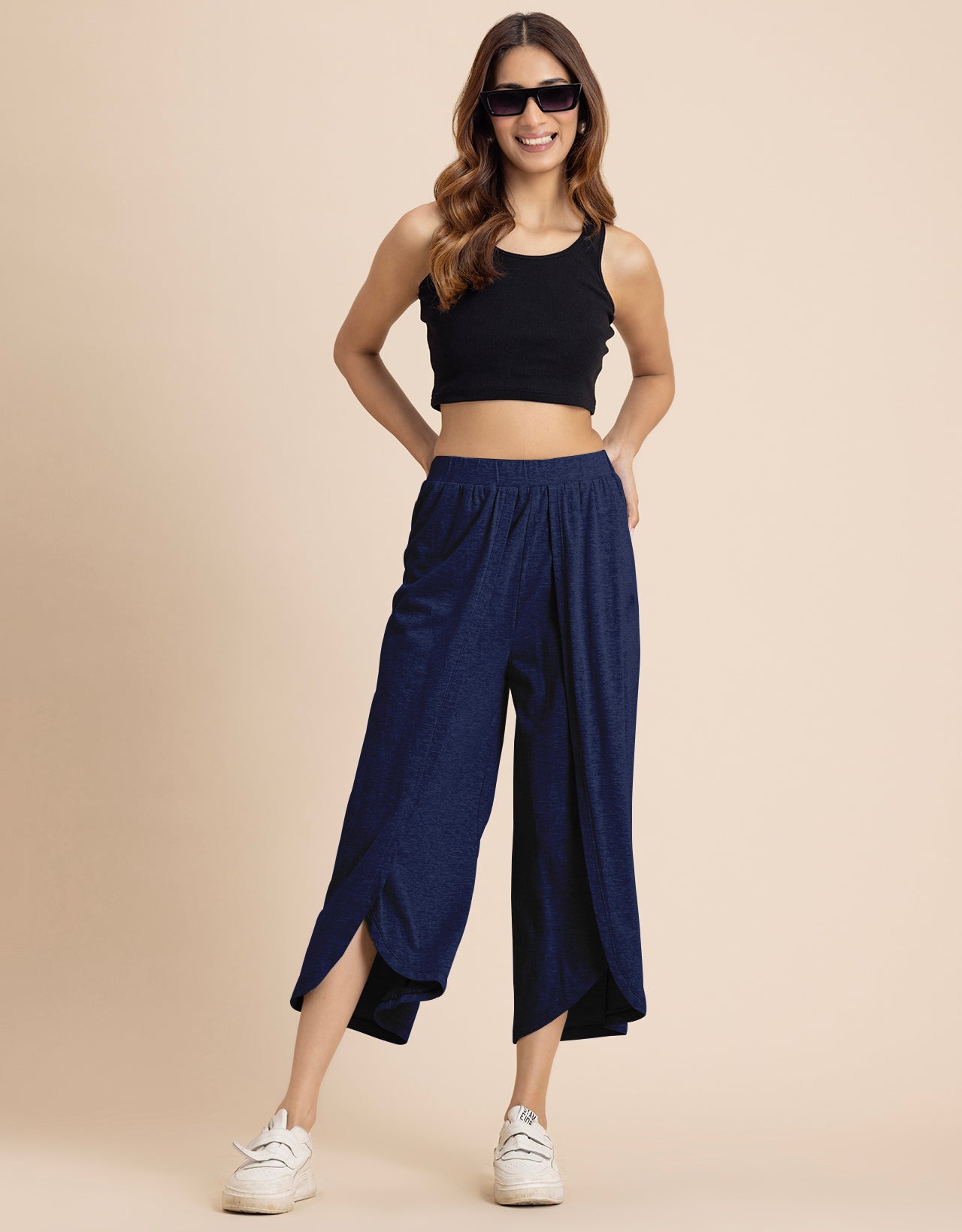 Solid Tulip Pants Jersey Crop Pants for Women