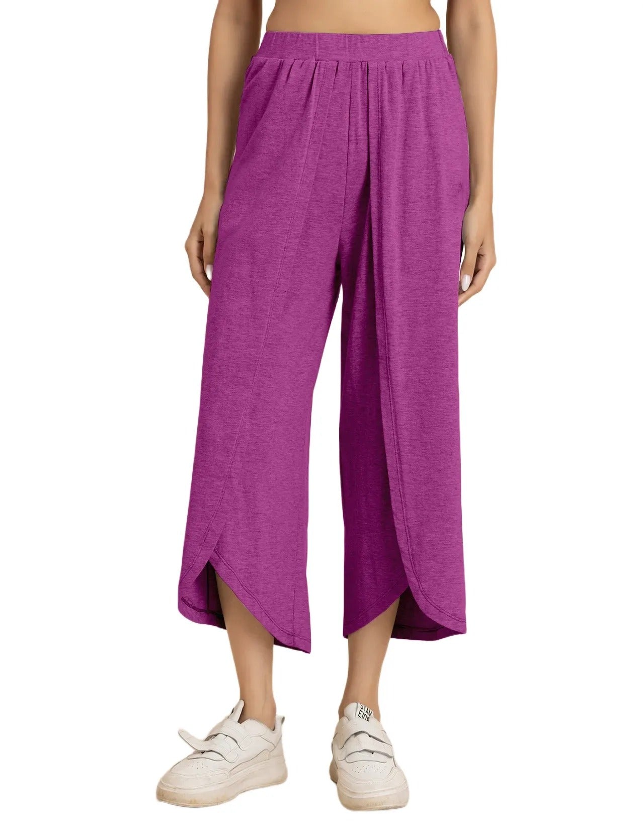 Solid Tulip Pants Jersey Crop Pants for Women