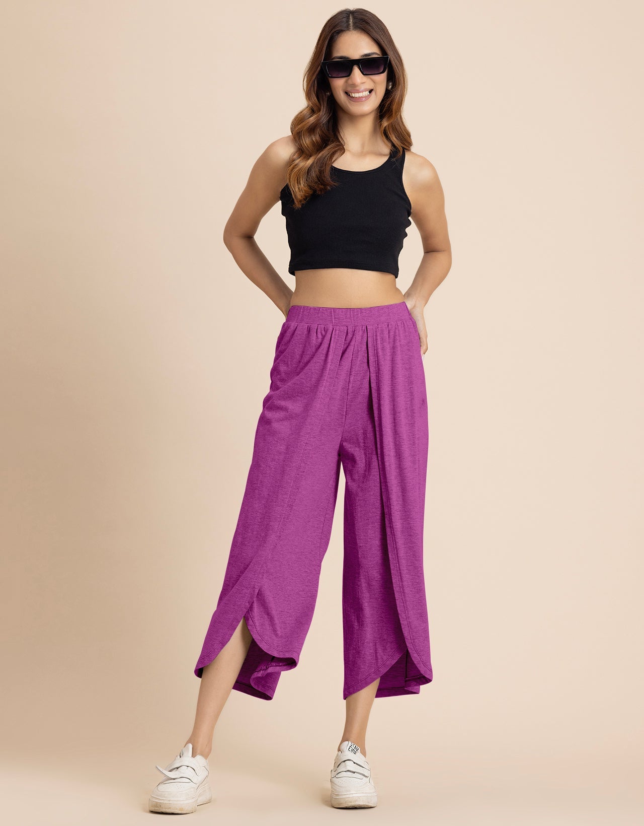 Solid Tulip Pants Jersey Crop Pants for Women