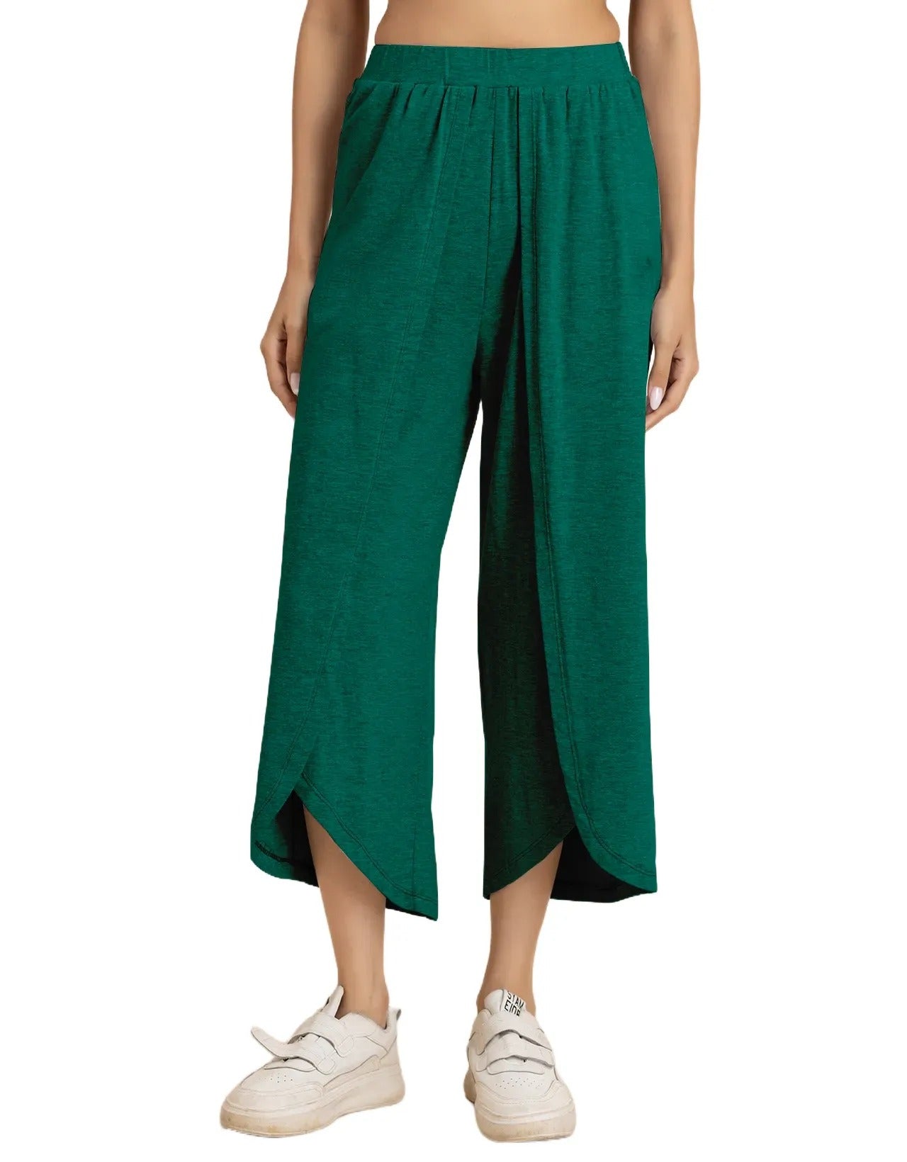 Solid Tulip Pants Jersey Crop Pants for Women