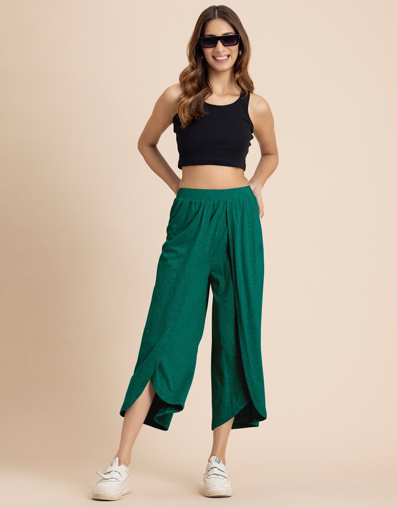 Solid Tulip Pants Jersey Crop Pants for Women