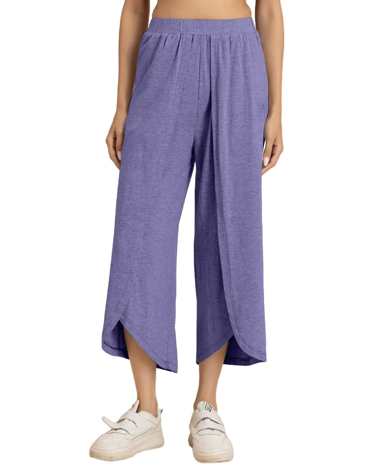 Solid Tulip Pants Jersey Crop Pants for Women