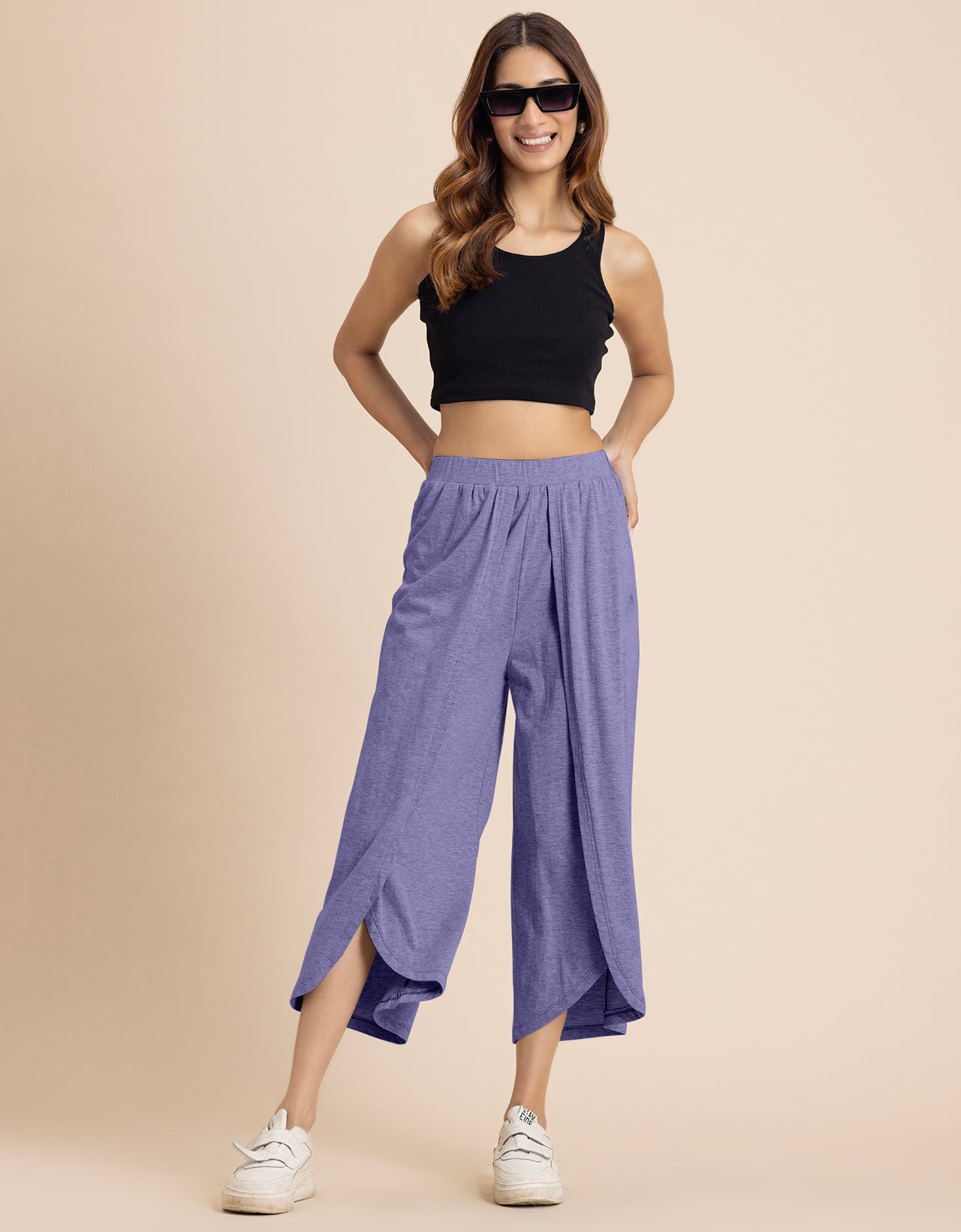 Solid Tulip Pants Jersey Crop Pants for Women