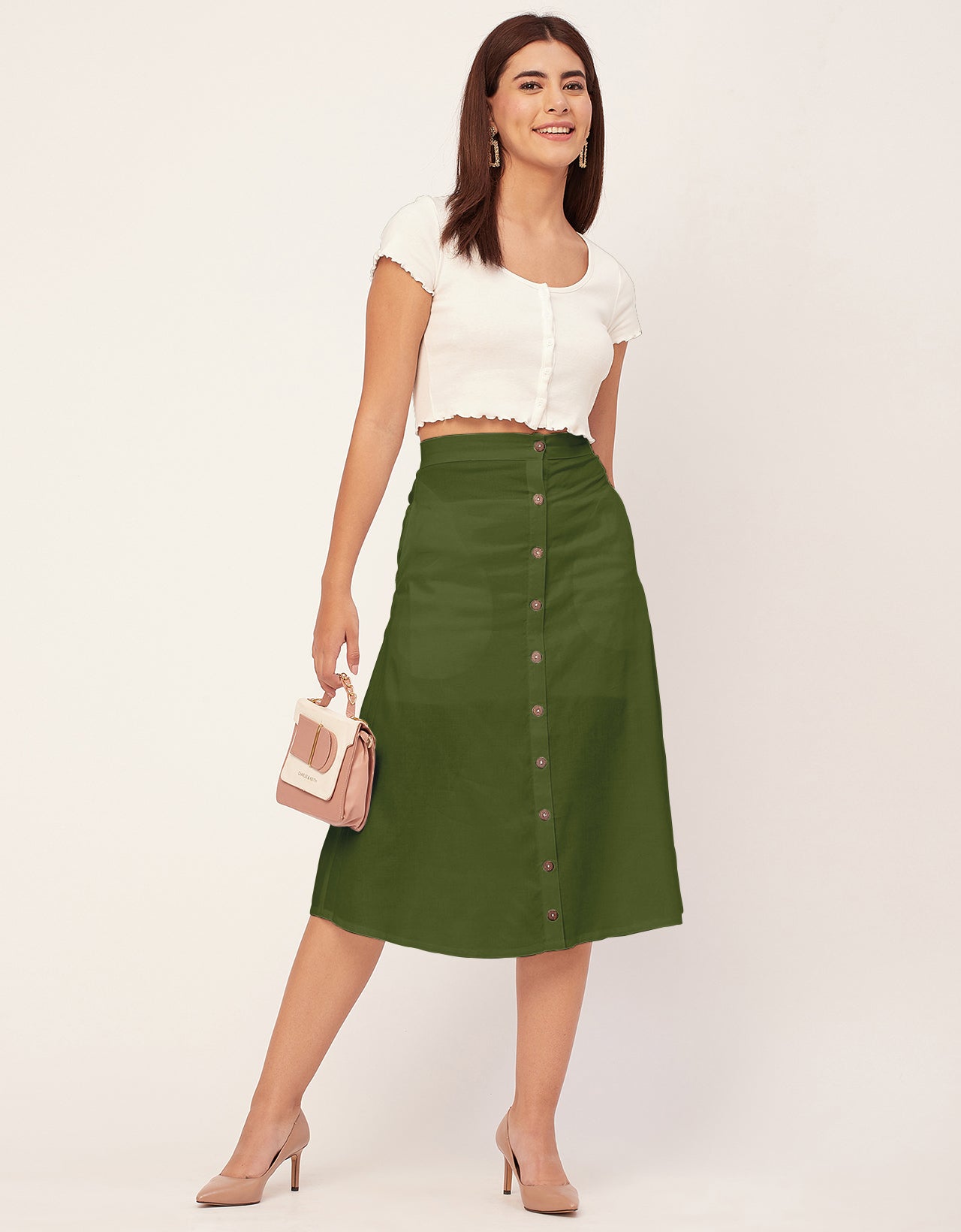 A-Line Skirt, Buttoned Midi