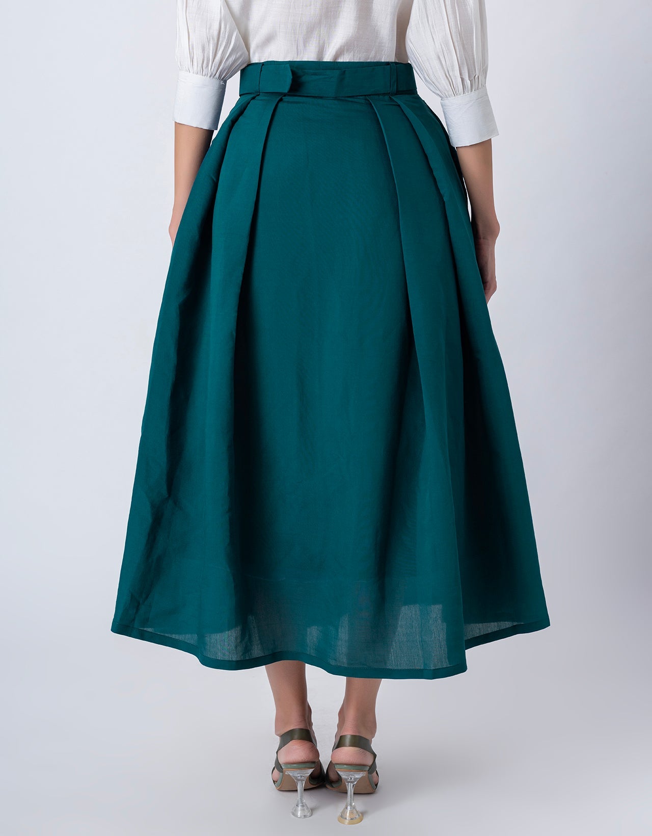 Exclusive Victorian Elegance Midi Box Pleat Skirt with Side Pocket