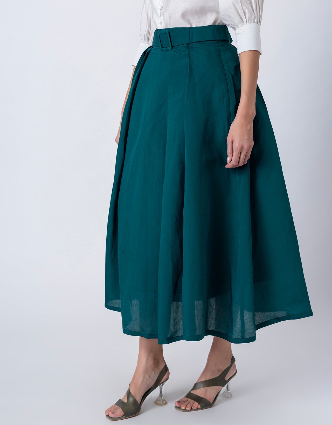 Exclusive Victorian Elegance Midi Box Pleat Skirt with Side Pocket