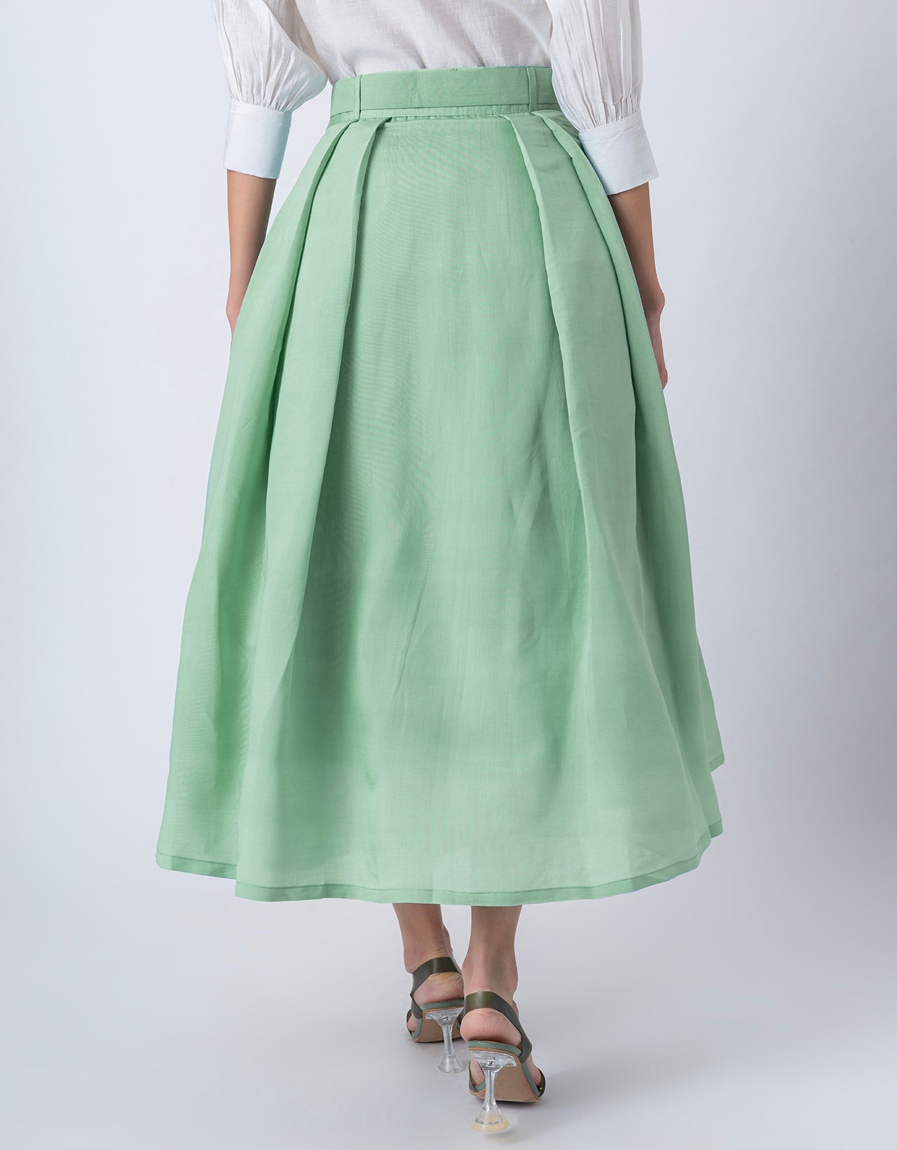Exclusive Victorian Elegance Midi Box Pleat Skirt with Side Pocket