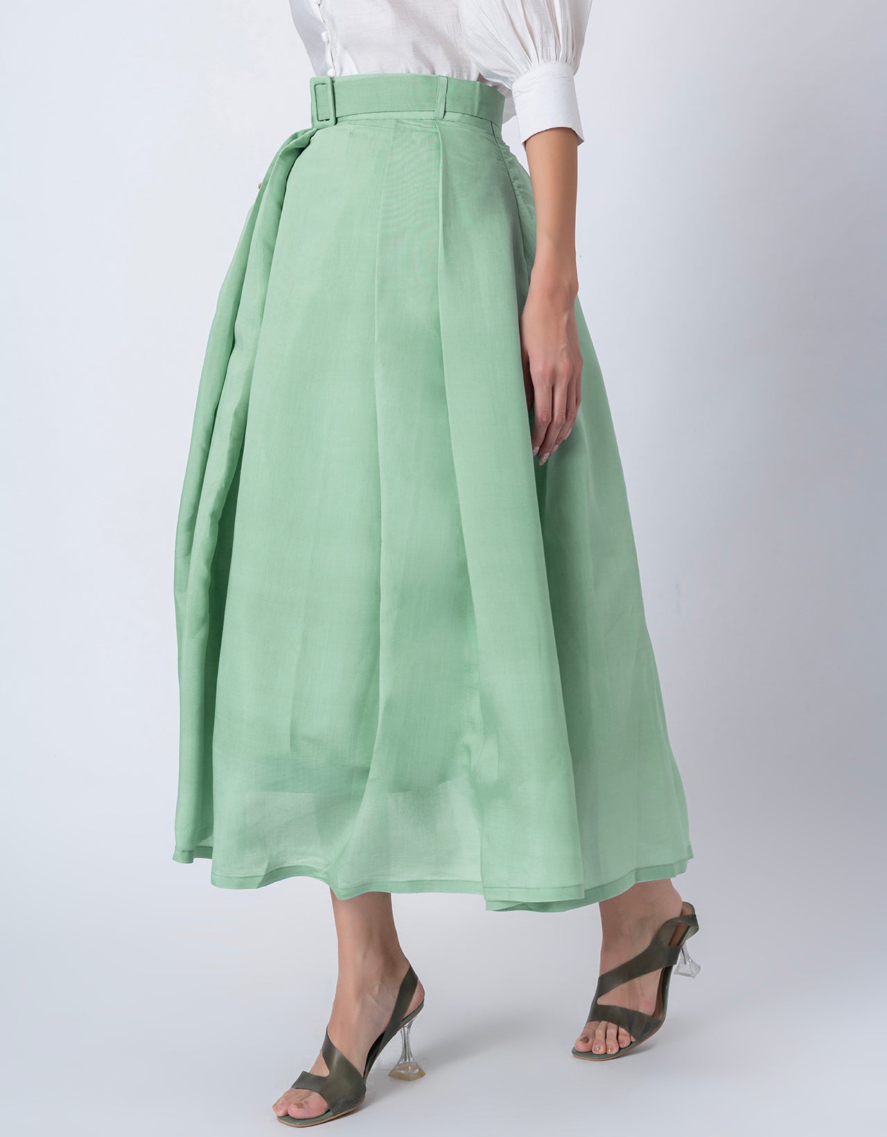 Exclusive Victorian Elegance Midi Box Pleat Skirt with Side Pocket