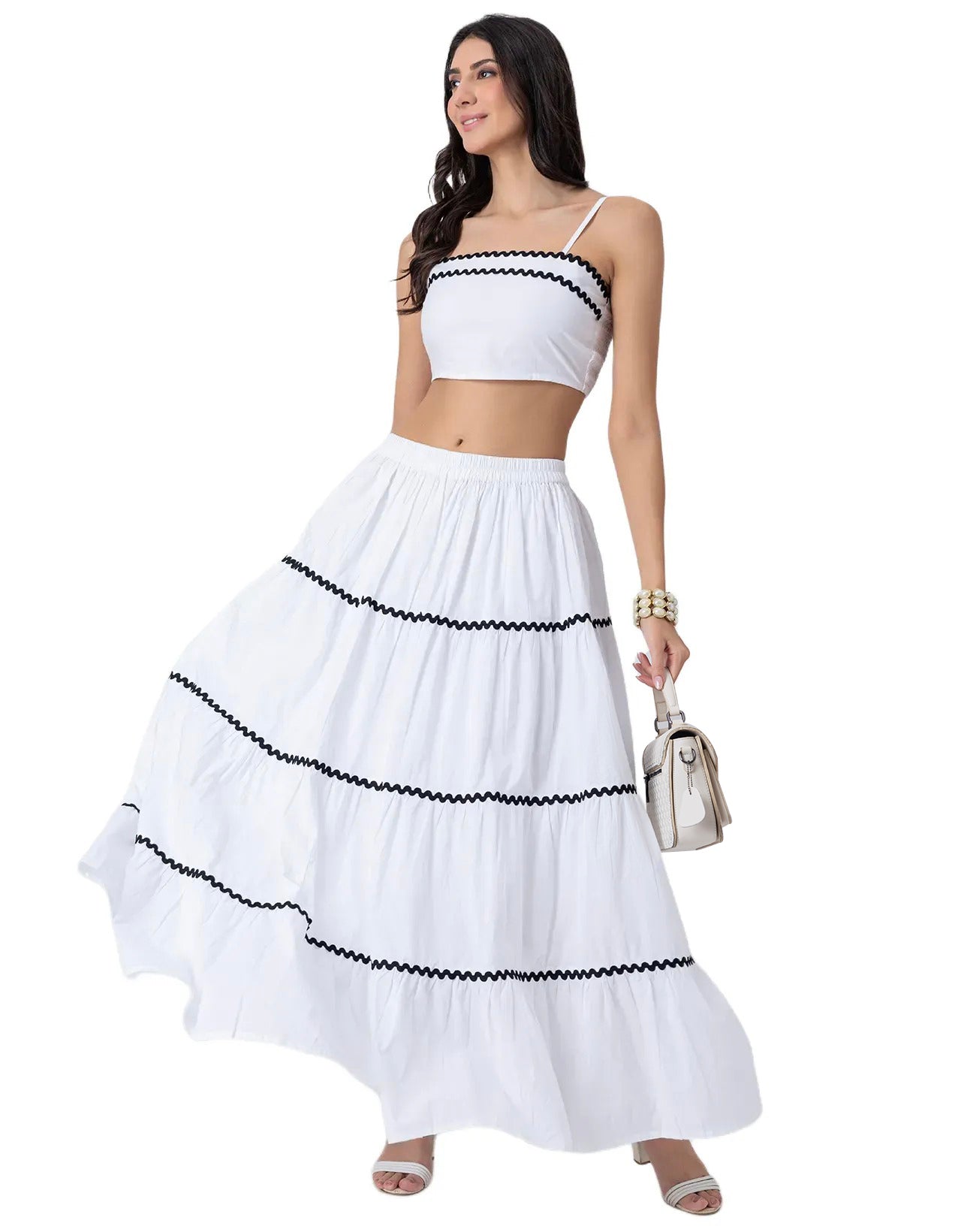 3-Tiered Maxi Skirt, Flowy Summer Women Long Skirt
