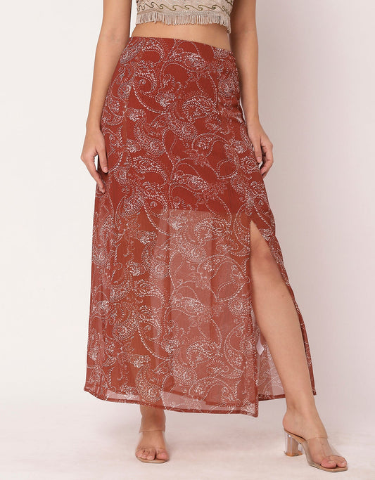 Printed A-Line Skirt With Slit For Women,