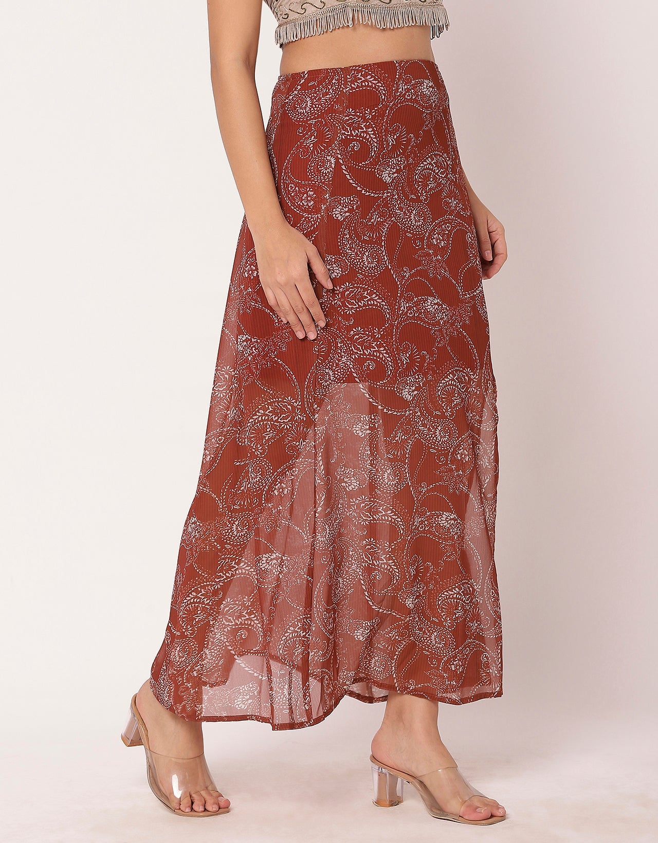 Printed A-Line Skirt With Slit For Women,