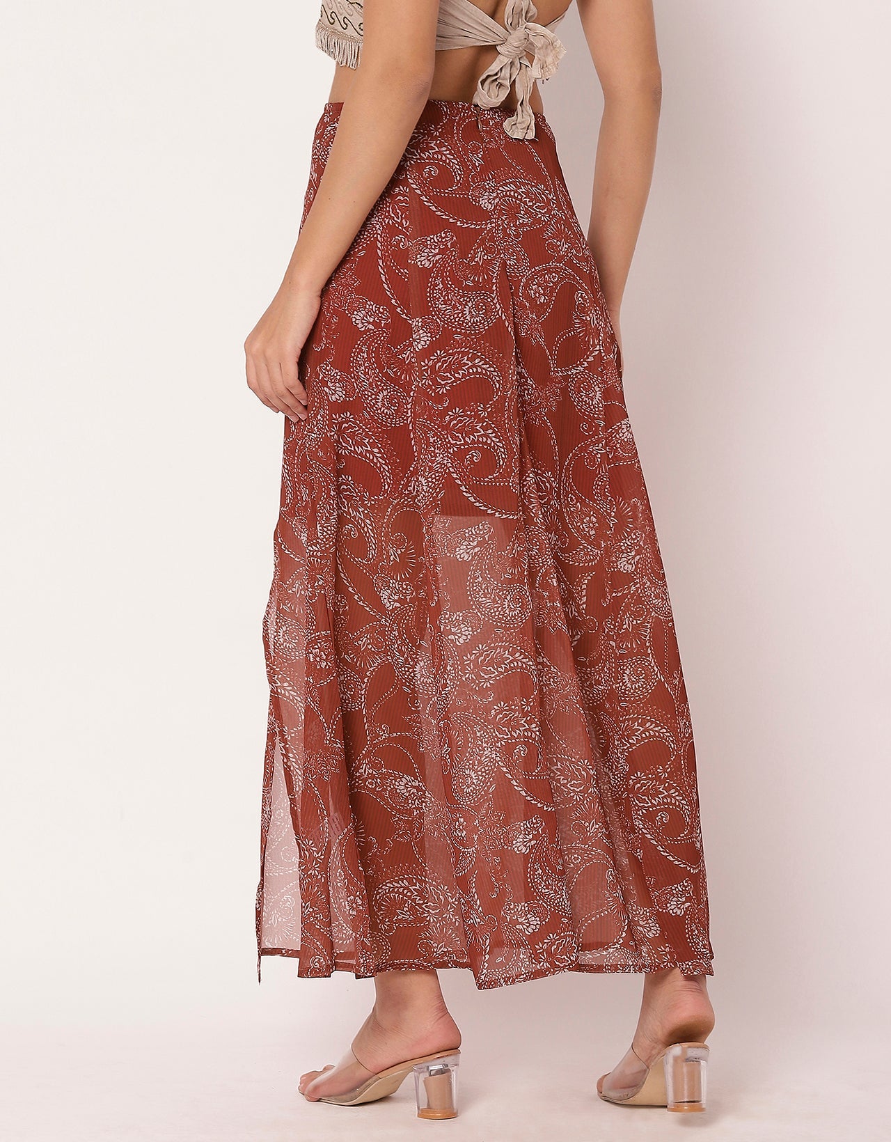 Printed A-Line Skirt With Slit For Women,