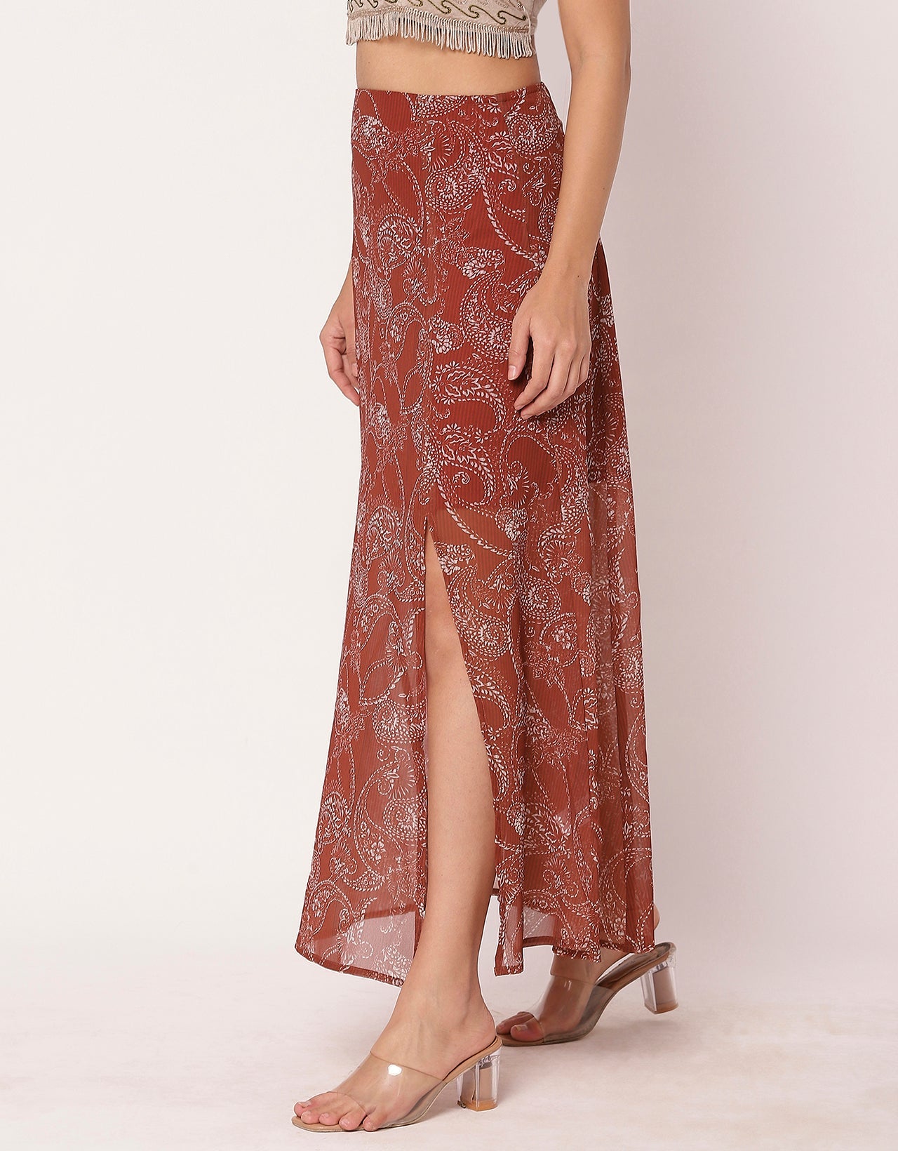 Printed A-Line Skirt With Slit For Women,