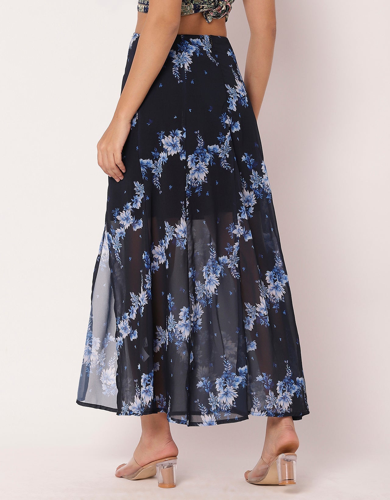 Printed A-Line Skirt With Slit For Women,