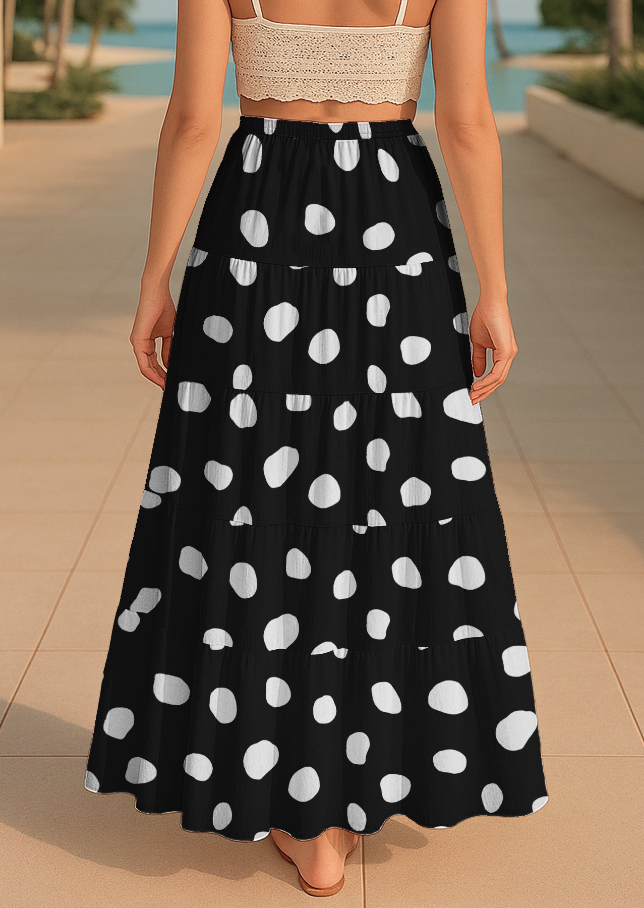 Women's Cotton Resort Skirt with Pockets | Tiered Maxi Summer Skirt