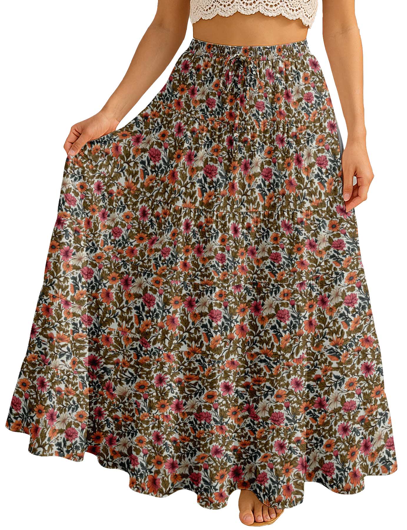 Women's Cotton Resort Skirt with Pockets | Tiered Maxi Summer Skirt