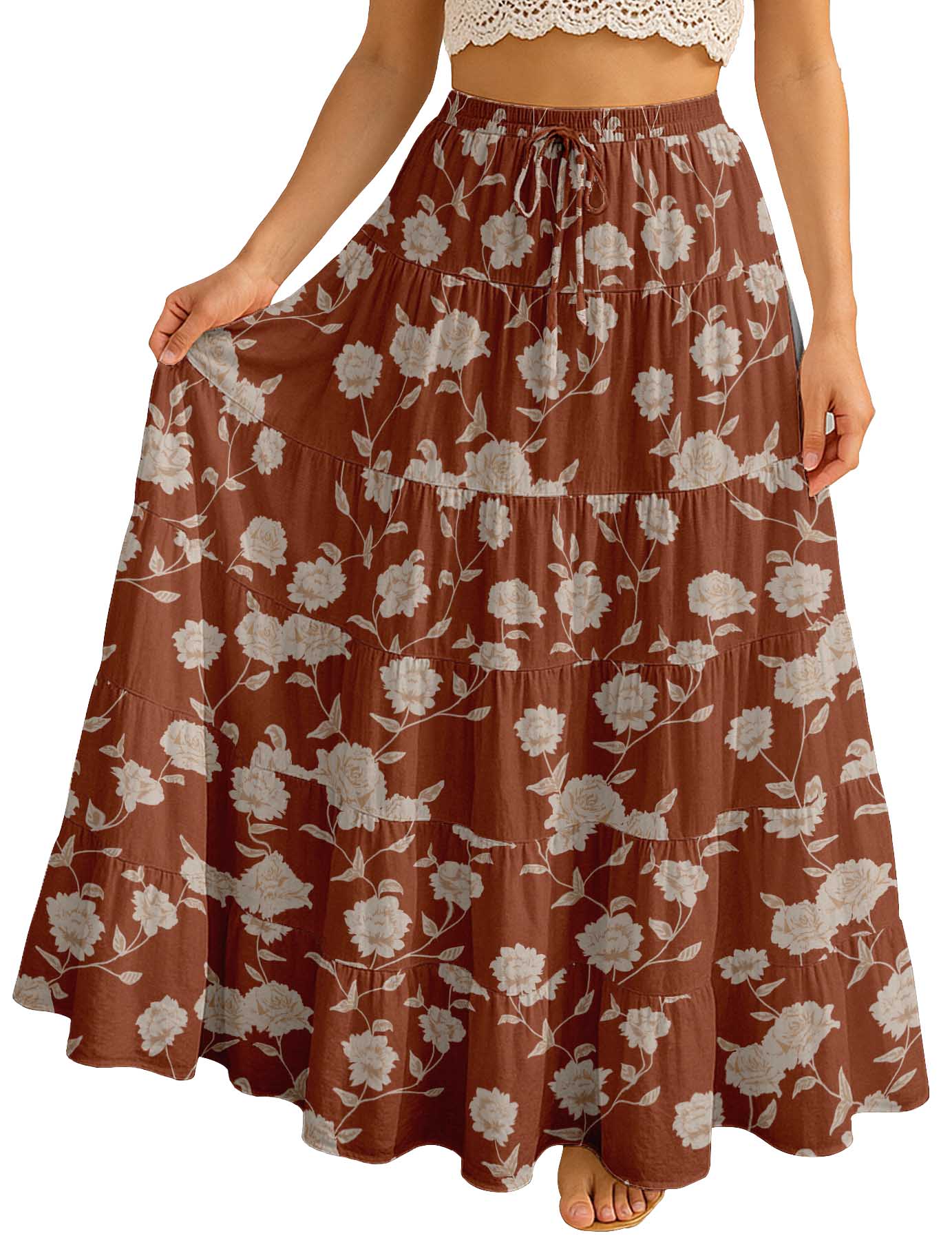 Women's Cotton Resort Skirt with Pockets | Tiered Maxi Summer Skirt