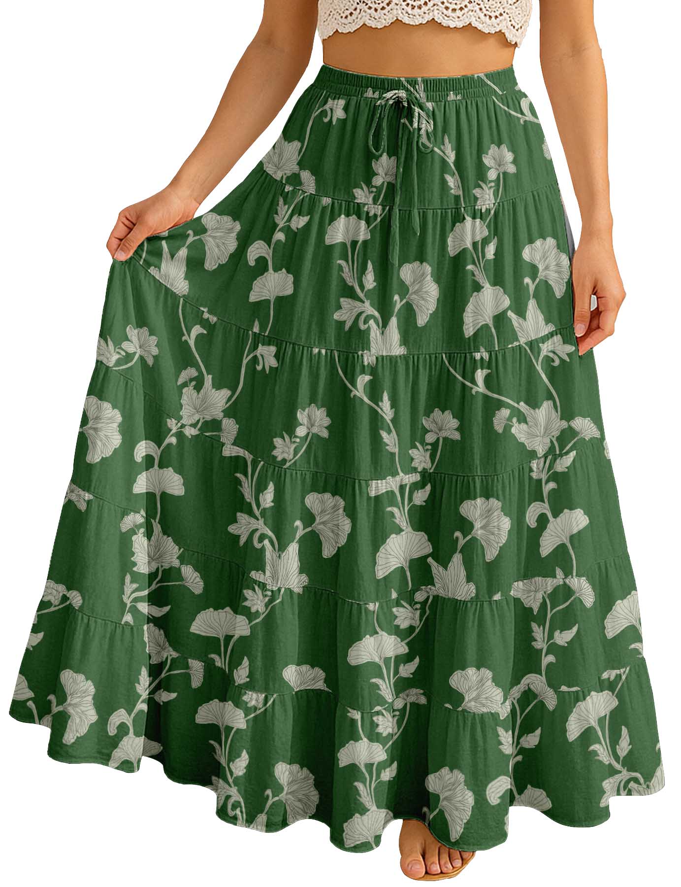 Women's Cotton Resort Skirt with Pockets | Tiered Maxi Summer Skirt
