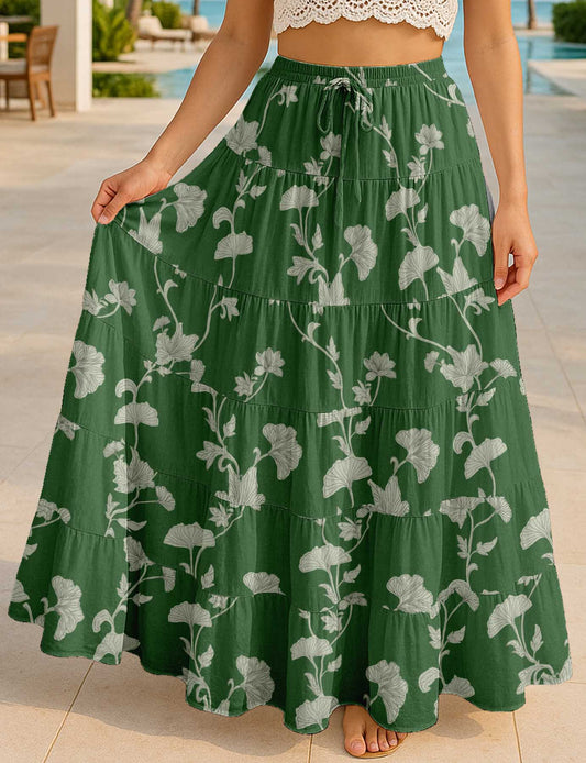 Women's Cotton Resort Skirt with Pockets | Tiered Maxi Summer Skirt