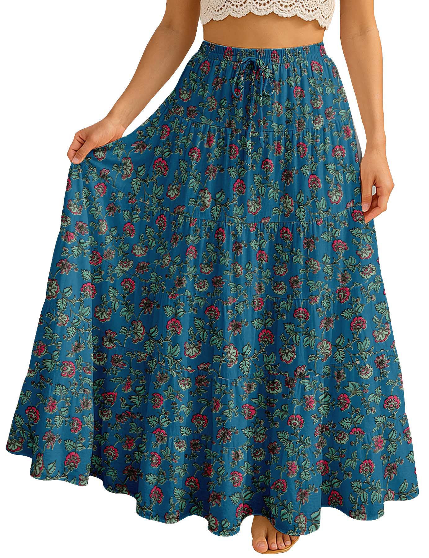 Women's Cotton Resort Skirt with Pockets | Tiered Maxi Summer Skirt