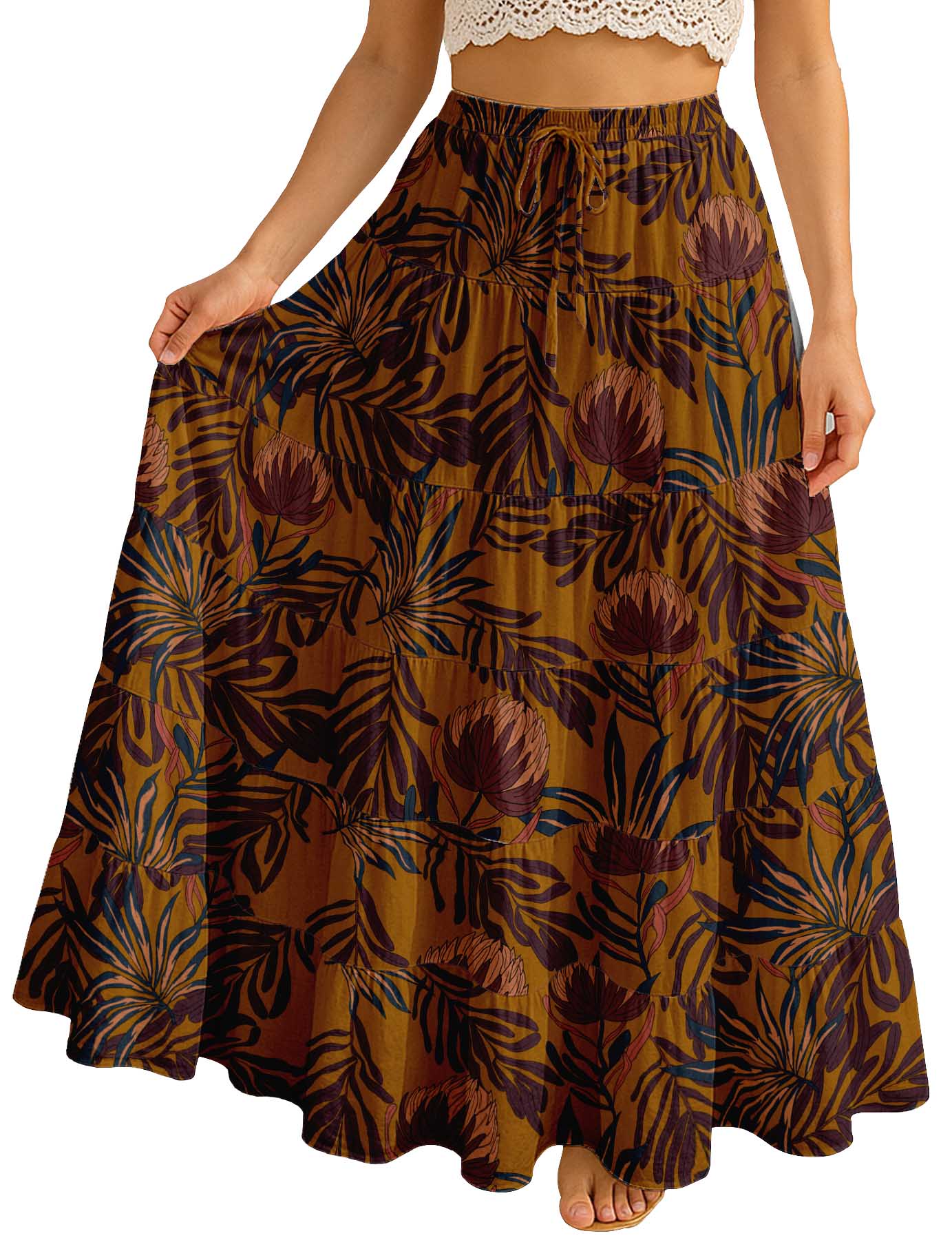 Women's Cotton Resort Skirt with Pockets | Tiered Maxi Summer Skirt
