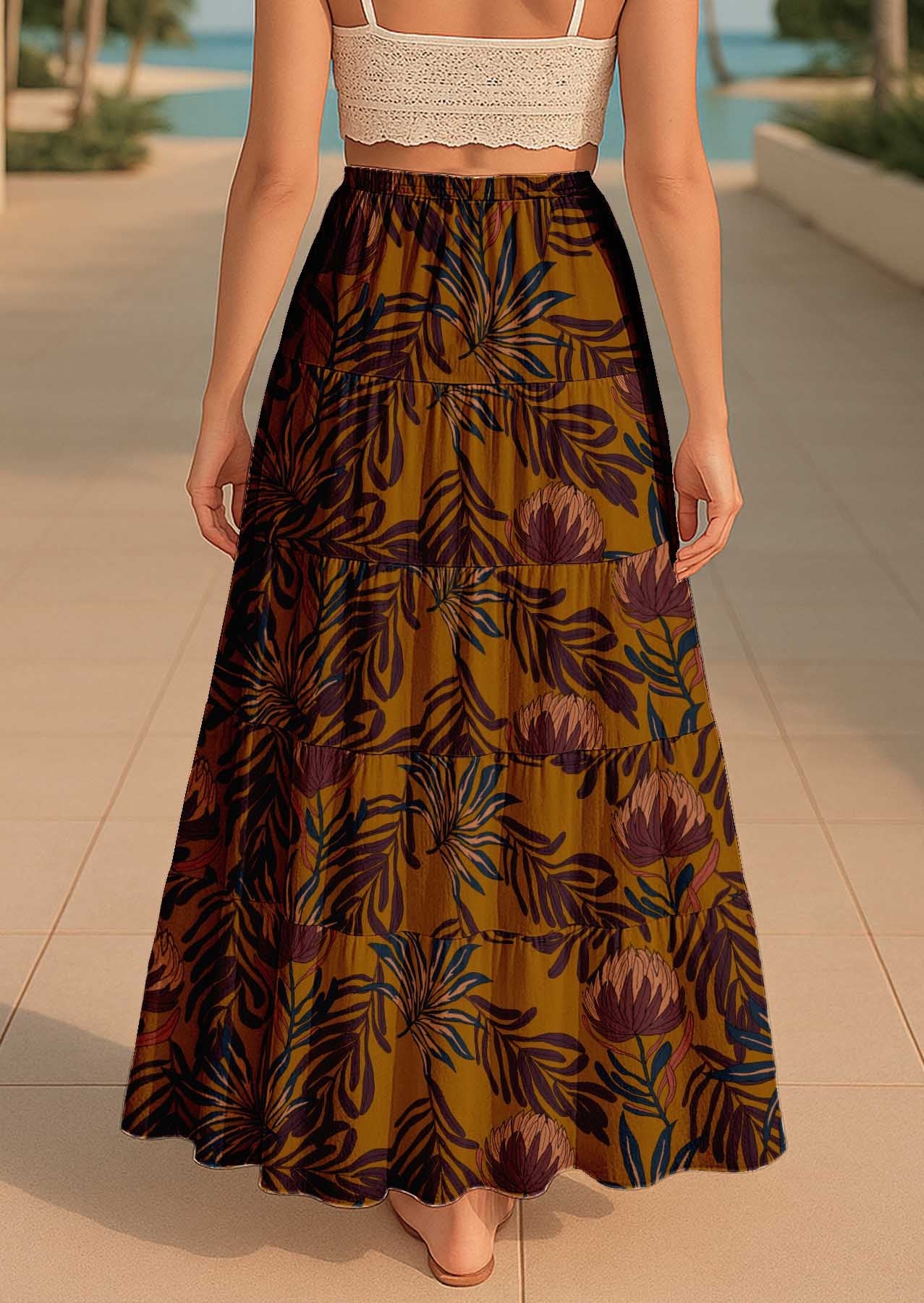 Women's Cotton Resort Skirt with Pockets | Tiered Maxi Summer Skirt
