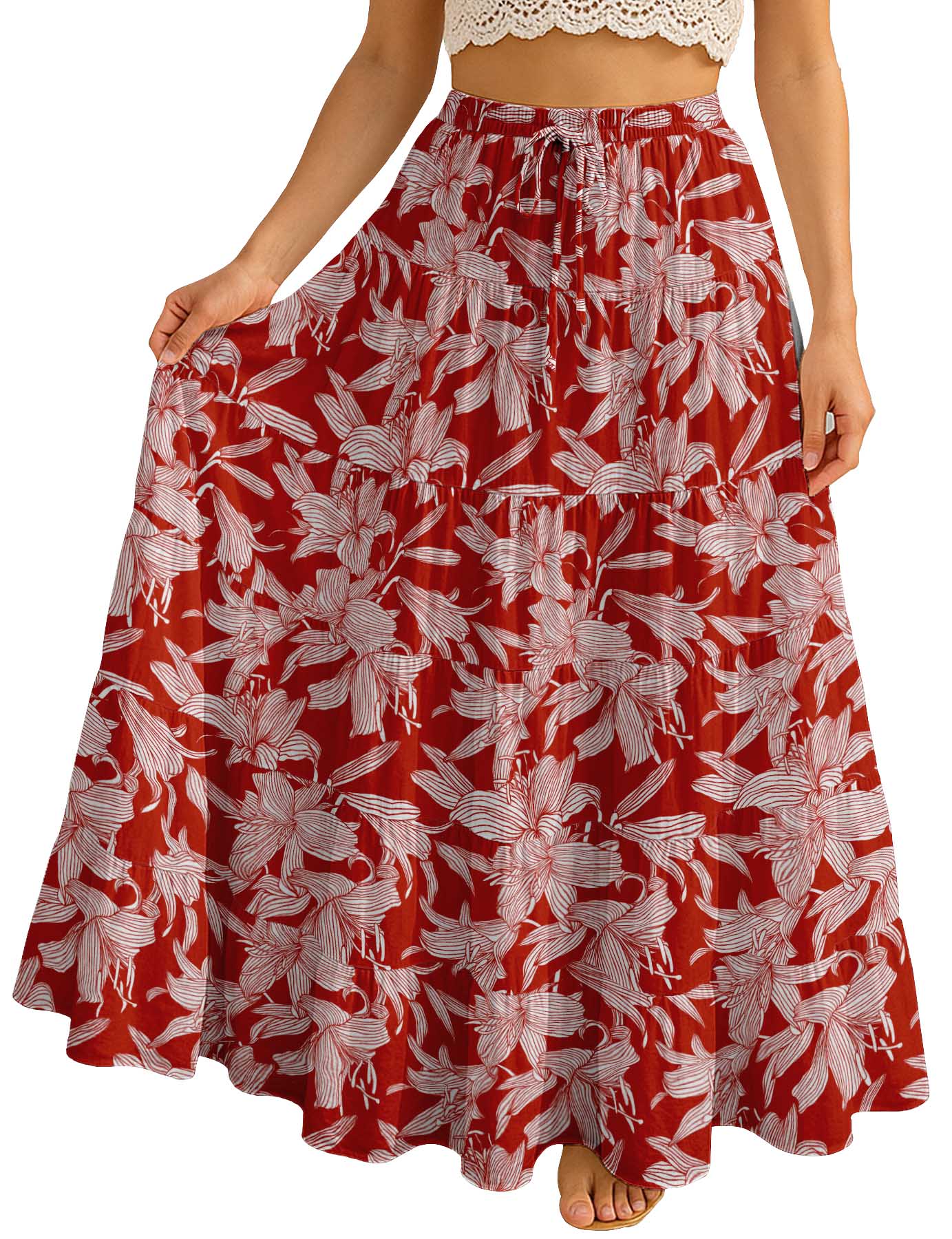 Women's Cotton Resort Skirt with Pockets | Tiered Maxi Summer Skirt