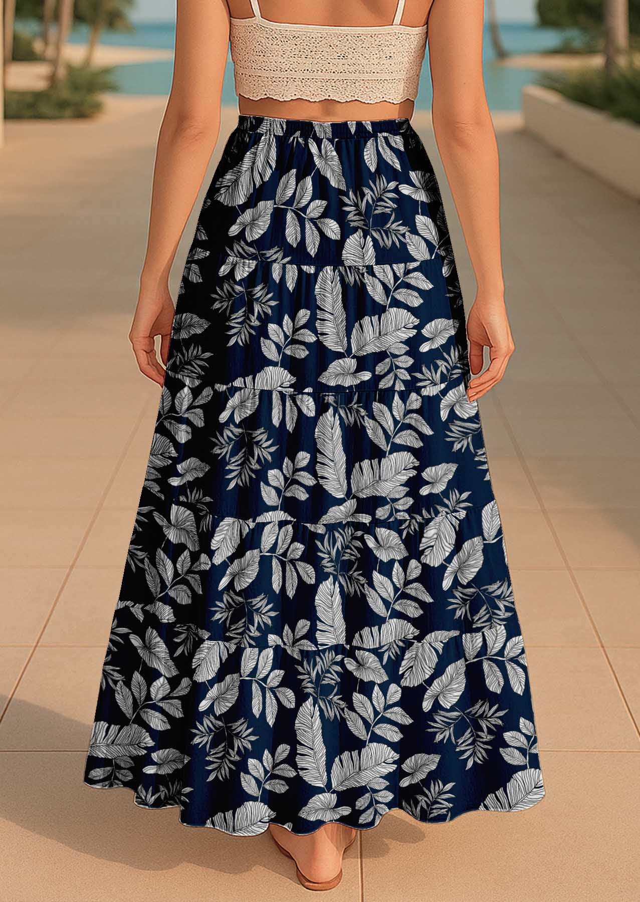 Women's Cotton  Tiered Maxi Summer Skirt | 40-Inch Vacation Wear