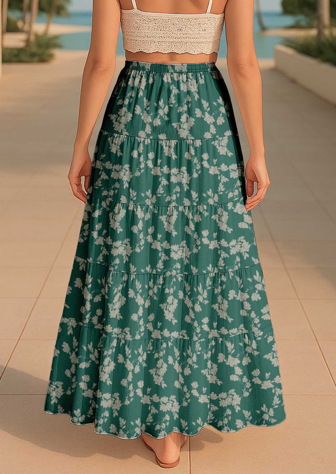 Women's Cotton  Tiered Maxi Summer Skirt | 40-Inch Vacation Wear