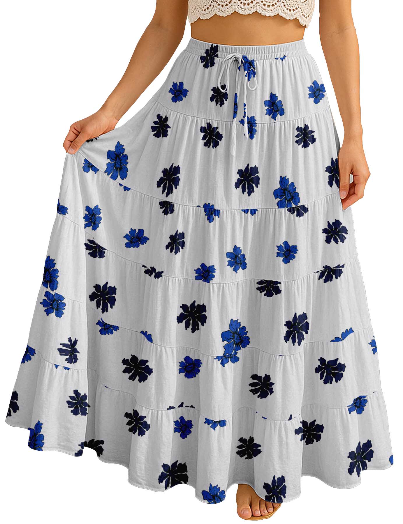 Women's Cotton  Tiered Maxi Summer Skirt | 40-Inch Vacation Wear