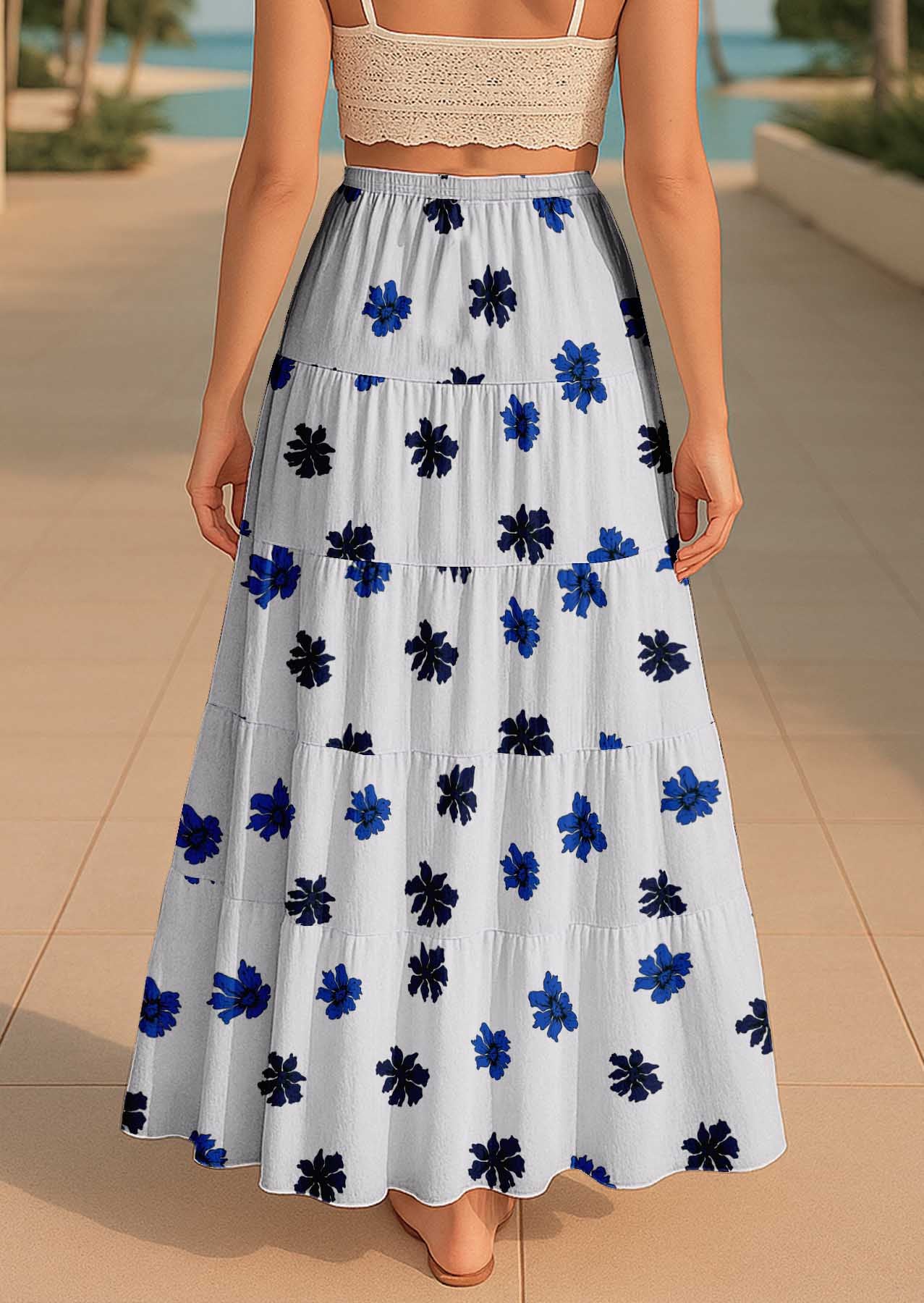 Women's Cotton  Tiered Maxi Summer Skirt | 40-Inch Vacation Wear