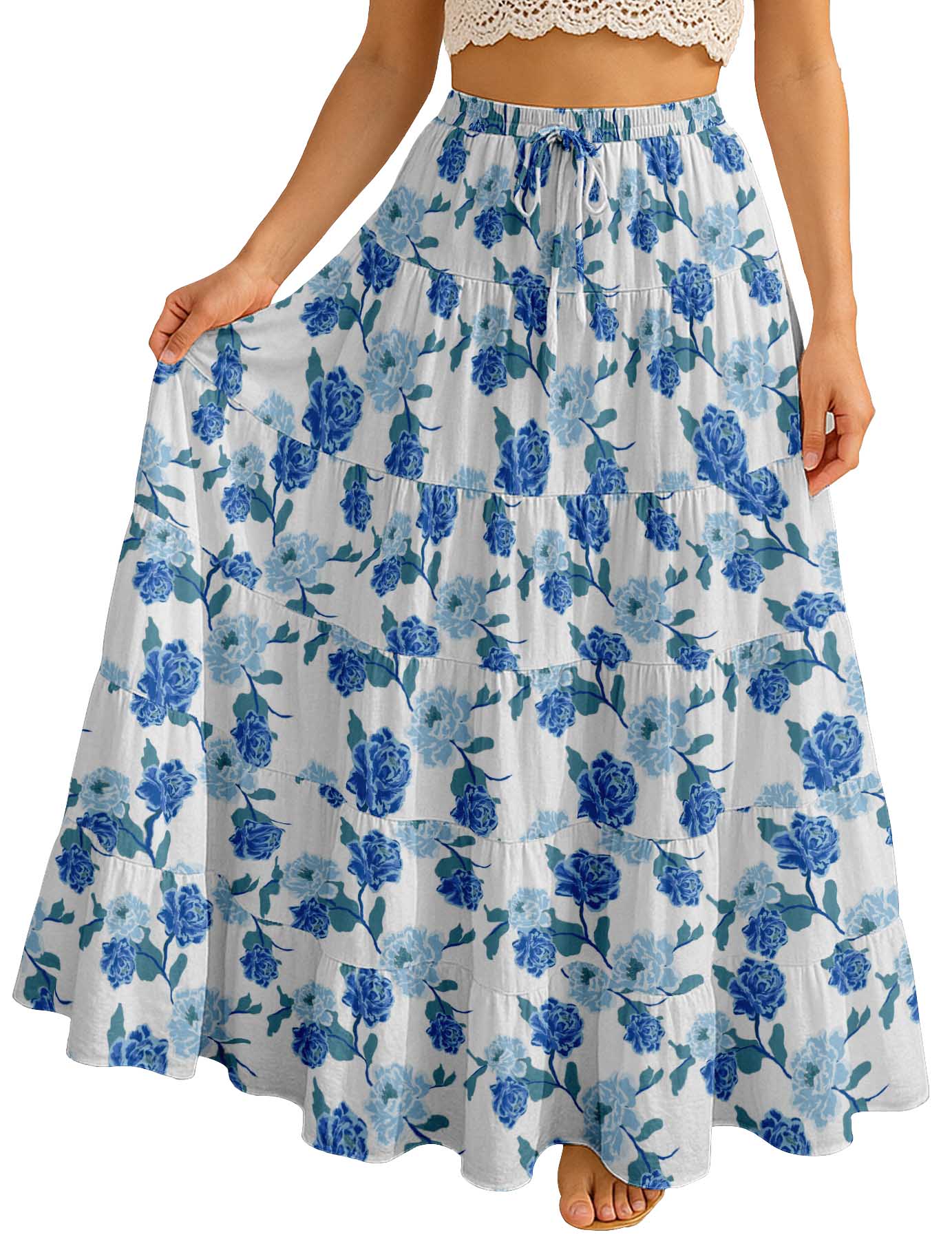 Women's Cotton Resort Skirt with Pockets | Tiered Maxi Summer Skirt