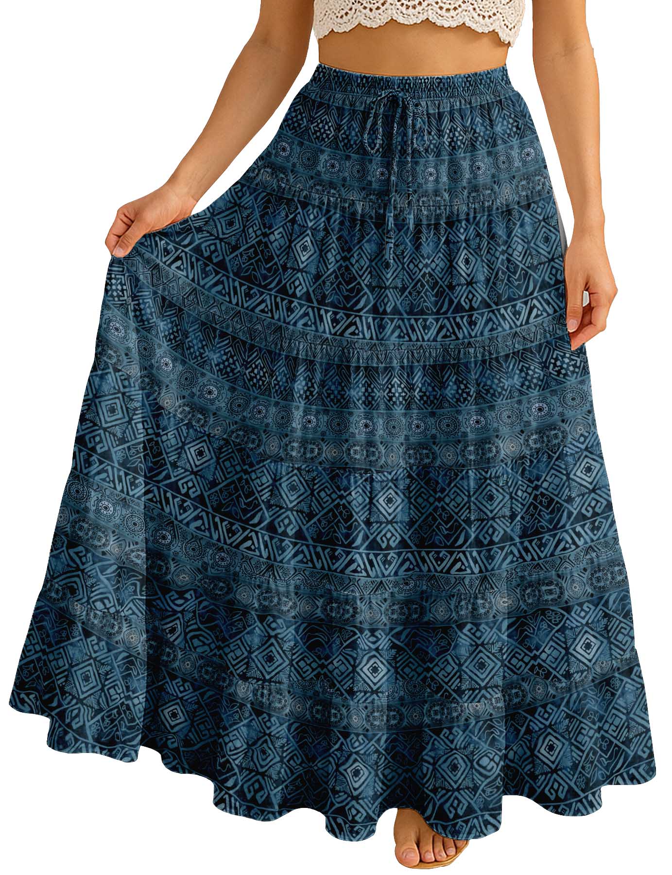 Women's Cotton  Tiered Maxi Summer Skirt | 40-Inch Vacation Wear