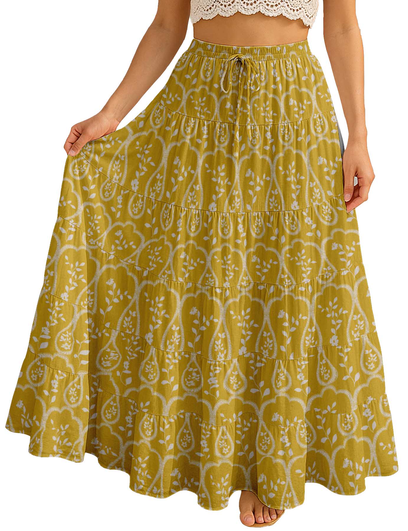 Women's Cotton  Tiered Maxi Summer Skirt | 40-Inch Vacation Wear