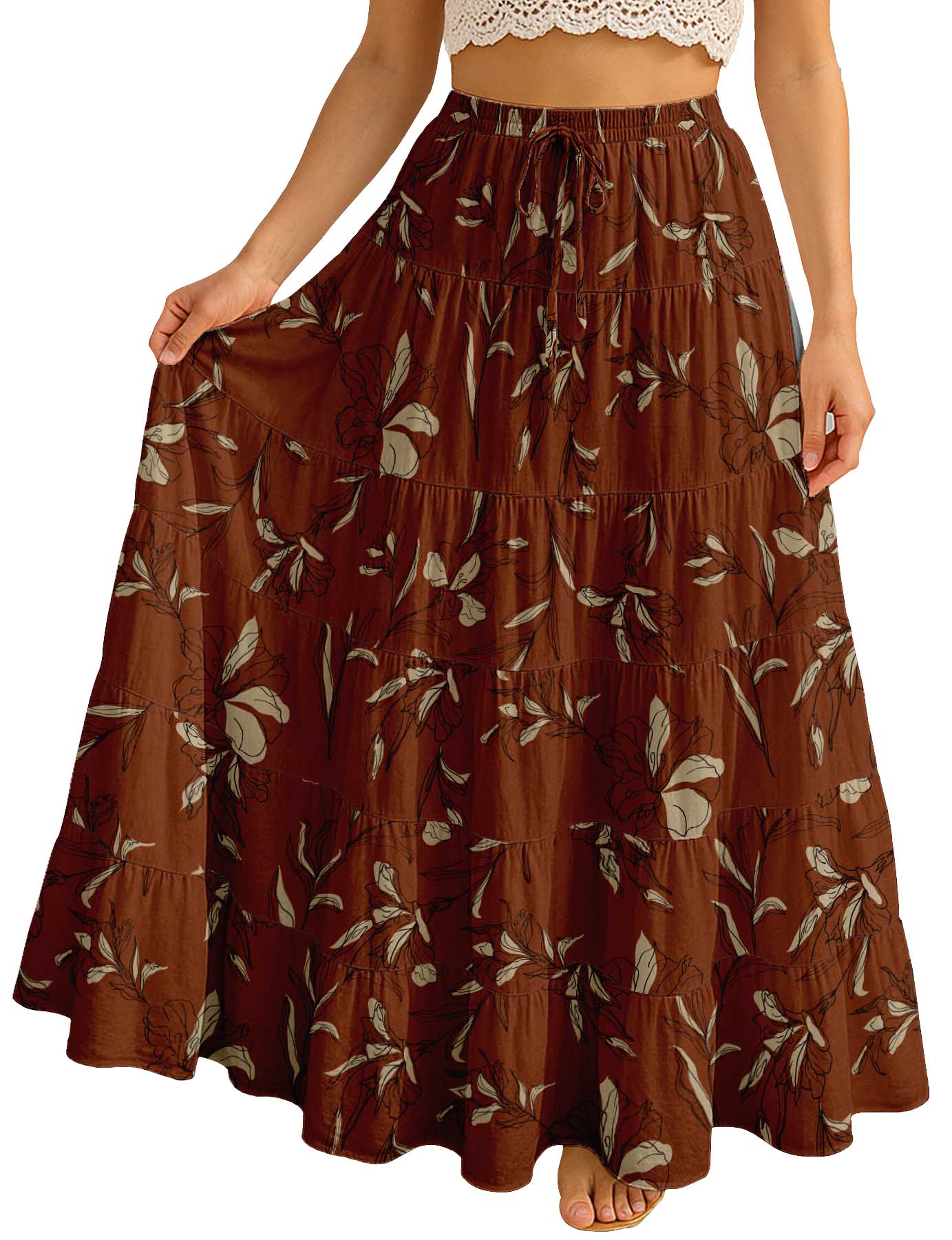 Women's Cotton  Tiered Maxi Summer Skirt | 40-Inch Vacation Wear