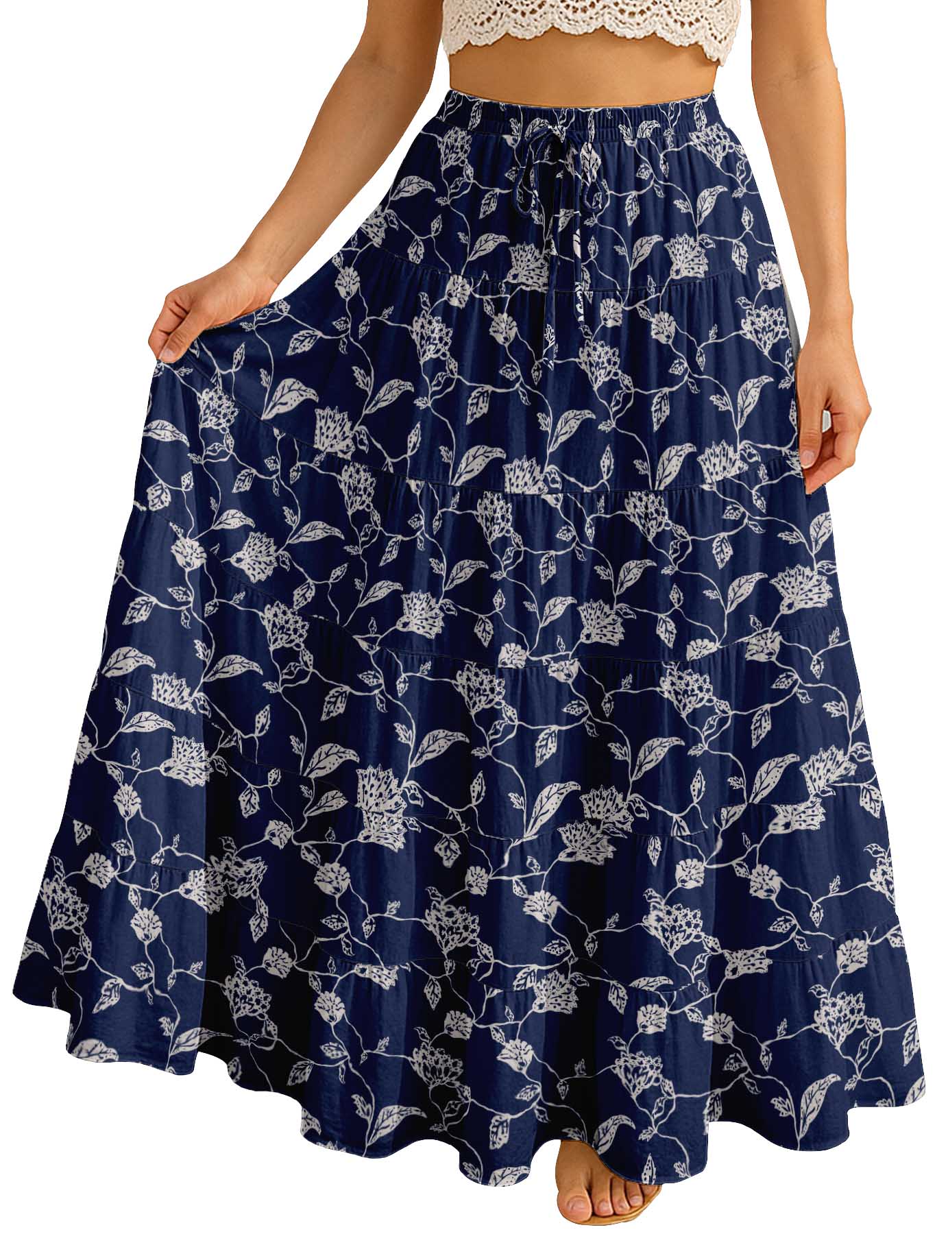 Women's Cotton  Tiered Maxi Summer Skirt | 40-Inch Vacation Wear
